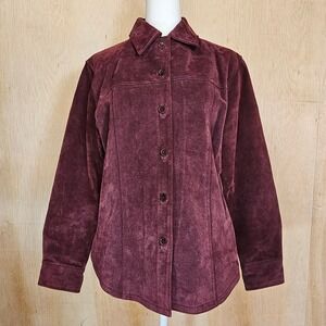 A.M.I. Purple 100% Leather Button Up Jacket With Pointy Collar Size Small‎